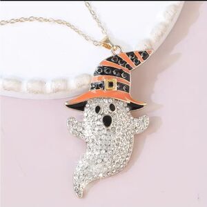 Rhinestone Ghost Necklace Halloween